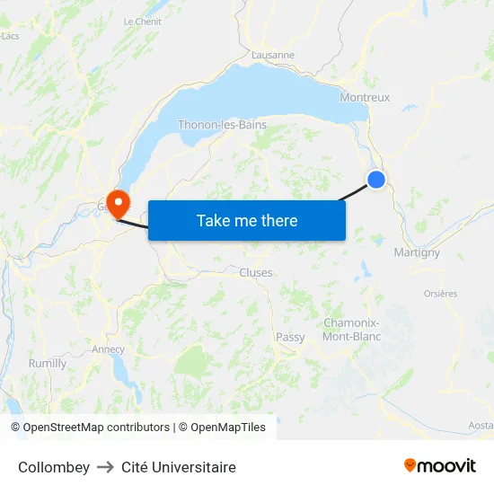 Collombey to Cité Universitaire map
