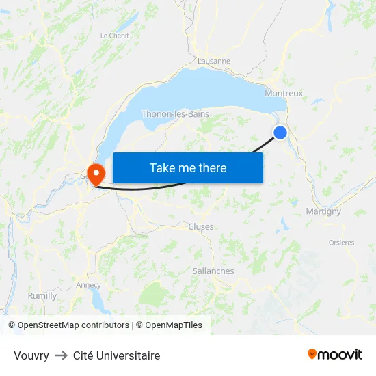 Vouvry to Cité Universitaire map