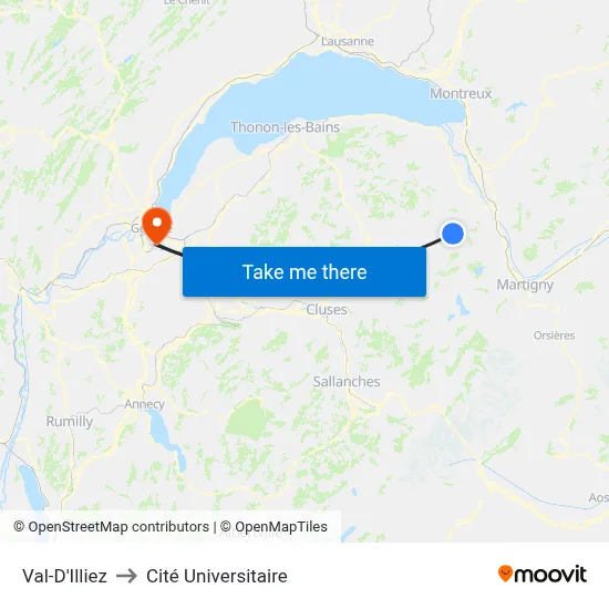 Val-D'Illiez to Cité Universitaire map