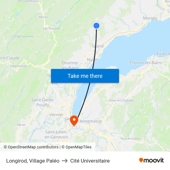 Longirod, Village Paléo to Cité Universitaire map