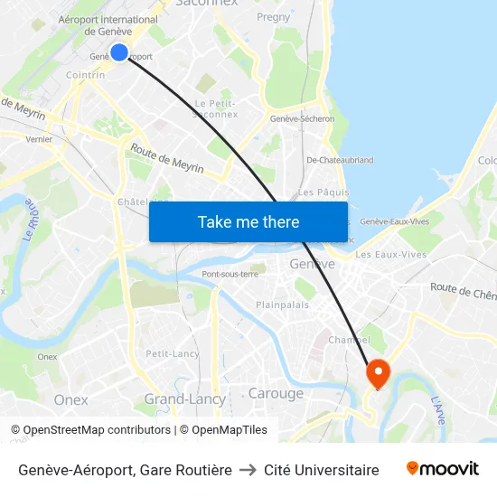 Genève-Aéroport, Gare Routière to Cité Universitaire map