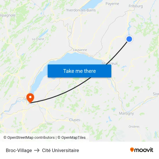 Broc-Village to Cité Universitaire map