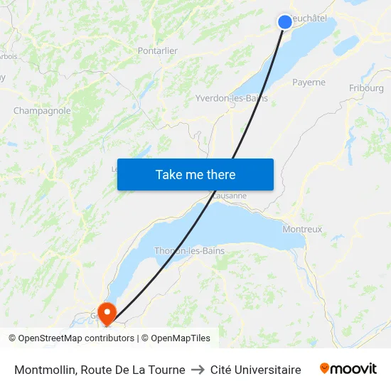 Montmollin, Route De La Tourne to Cité Universitaire map