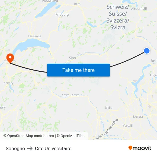 Sonogno to Cité Universitaire map