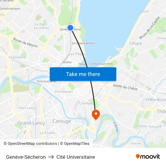 Genève-Sécheron to Cité Universitaire map