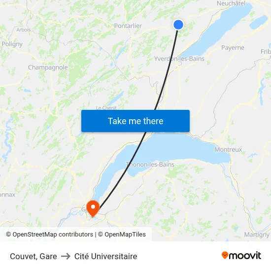 Couvet, Gare to Cité Universitaire map