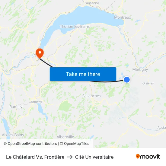 Le Châtelard Vs, Frontière to Cité Universitaire map
