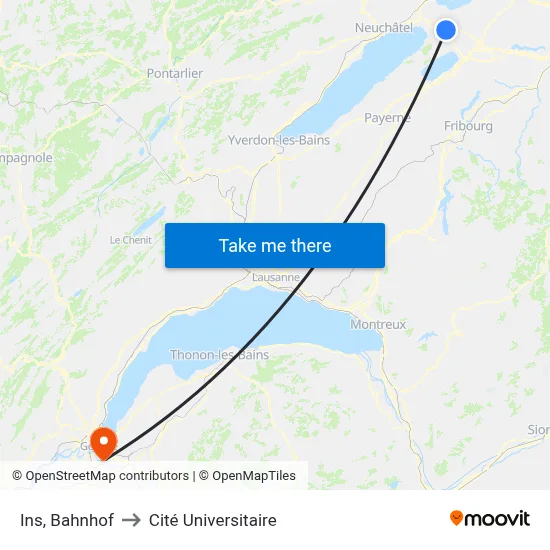 Ins, Bahnhof to Cité Universitaire map