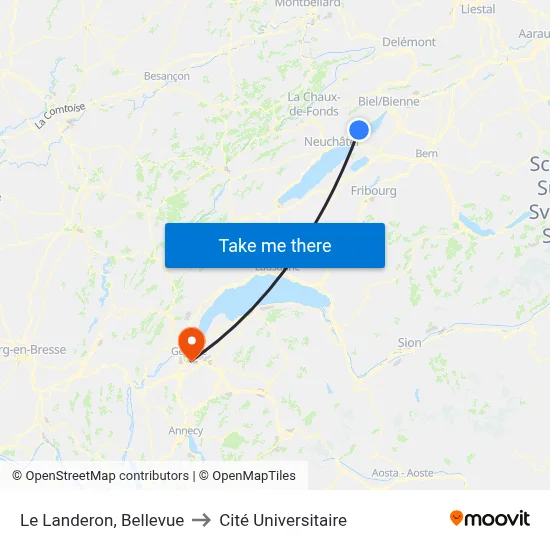 Le Landeron, Bellevue to Cité Universitaire map