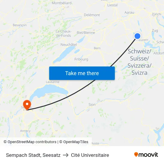 Sempach Stadt, Seesatz to Cité Universitaire map