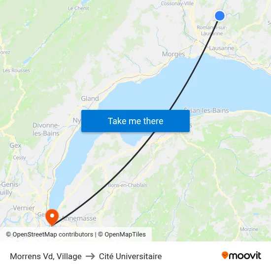 Morrens Vd, Village to Cité Universitaire map