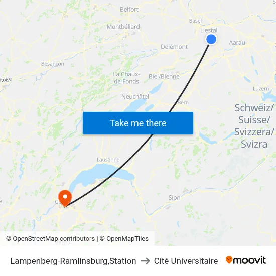 Lampenberg-Ramlinsburg,Station to Cité Universitaire map