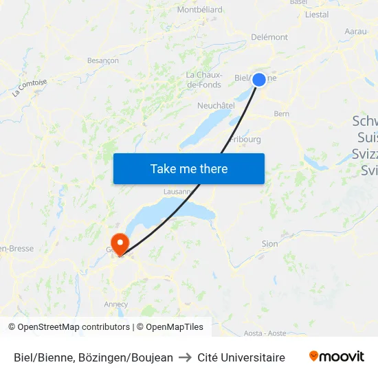 Biel/Bienne, Bözingen/Boujean to Cité Universitaire map