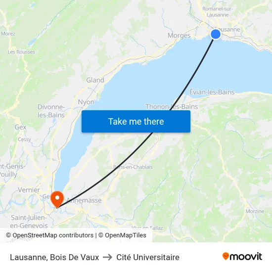 Lausanne, Bois De Vaux to Cité Universitaire map