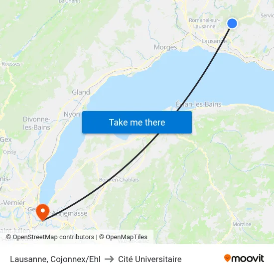 Lausanne, Cojonnex/Ehl to Cité Universitaire map
