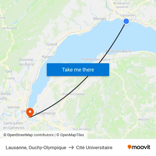 Lausanne, Ouchy-Olympique to Cité Universitaire map