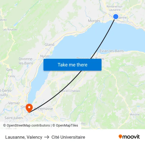 Lausanne, Valency to Cité Universitaire map