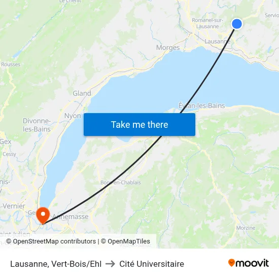Lausanne, Vert-Bois/Ehl to Cité Universitaire map