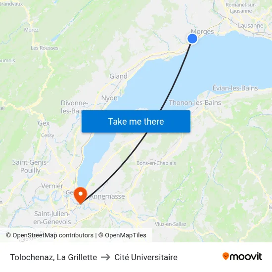 Tolochenaz, La Grillette to Cité Universitaire map