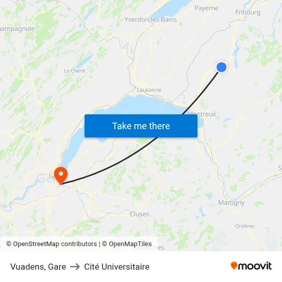 Vuadens, Gare to Cité Universitaire map