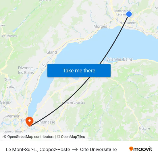 Le Mont-Sur-L., Coppoz-Poste to Cité Universitaire map