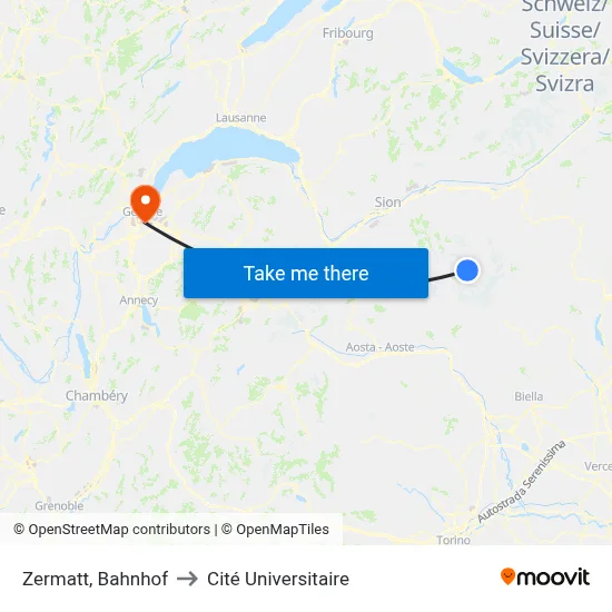 Zermatt, Bahnhof to Cité Universitaire map