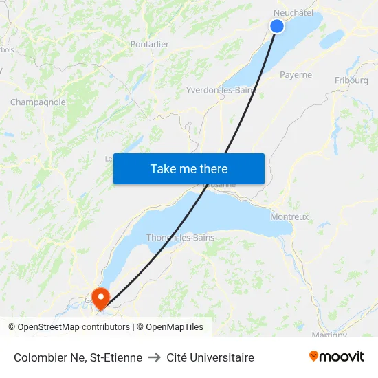 Colombier Ne, St-Etienne to Cité Universitaire map