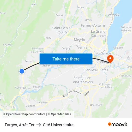 Farges, Arrêt Ter to Cité Universitaire map
