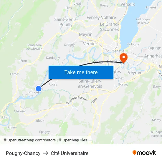 Pougny-Chancy to Cité Universitaire map