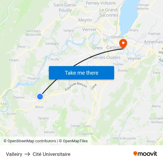 Valleiry to Cité Universitaire map