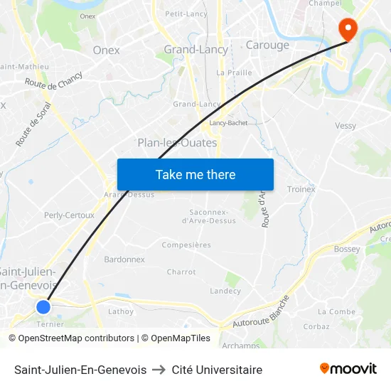 Saint-Julien-En-Genevois to Cité Universitaire map
