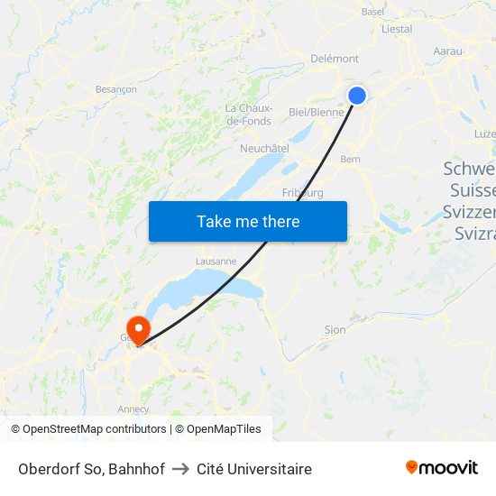 Oberdorf So, Bahnhof to Cité Universitaire map