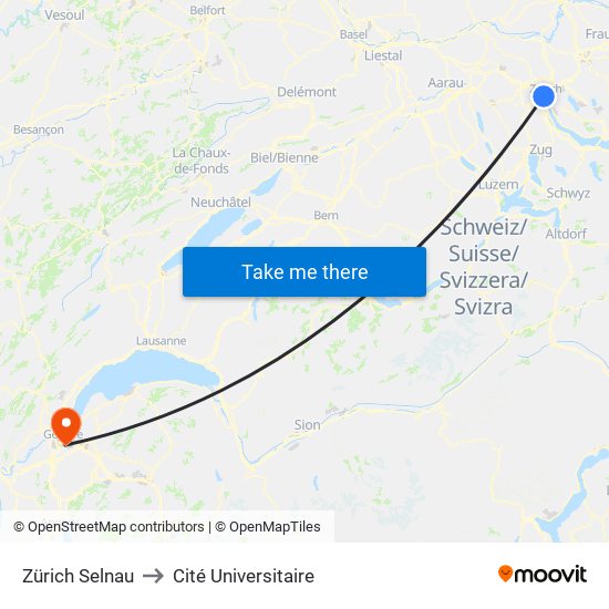 Zürich Selnau to Cité Universitaire map
