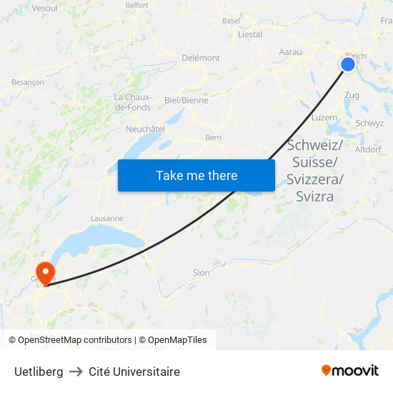 Uetliberg to Cité Universitaire map