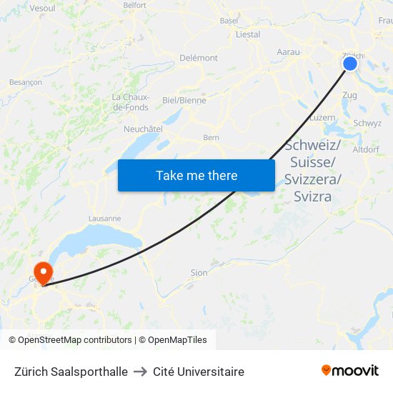 Zürich Saalsporthalle to Cité Universitaire map