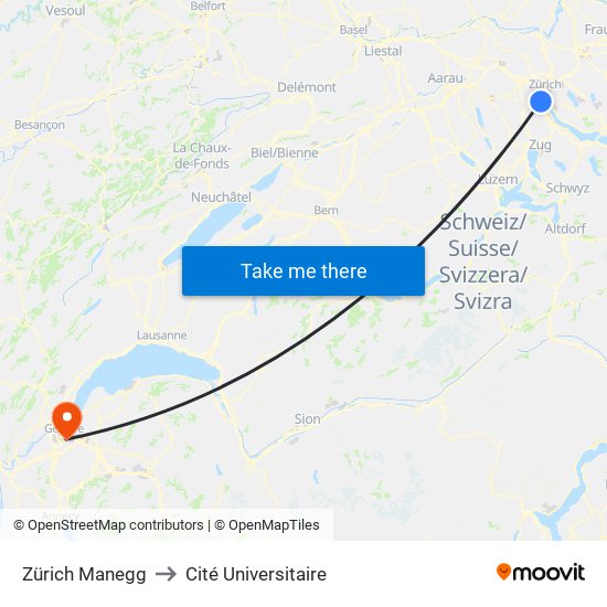 Zürich Manegg to Cité Universitaire map