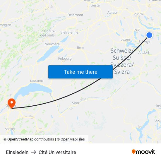 Einsiedeln to Cité Universitaire map