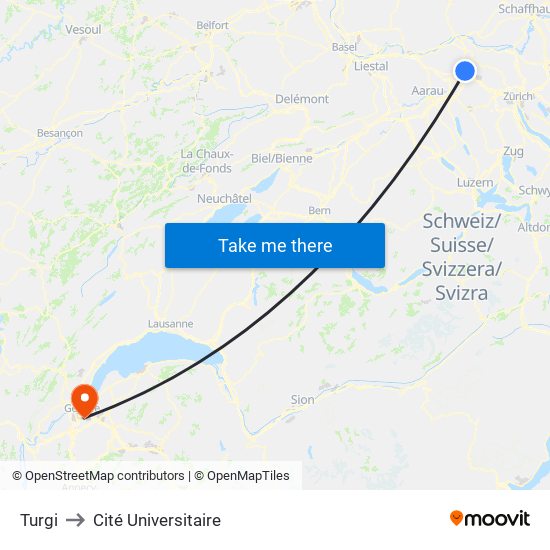 Turgi to Cité Universitaire map