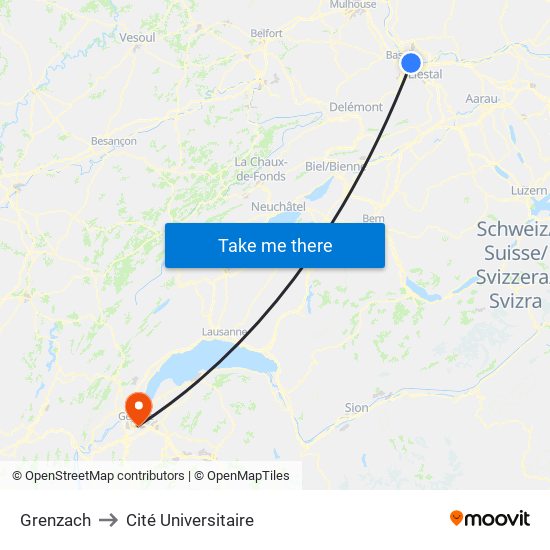 Grenzach to Cité Universitaire map