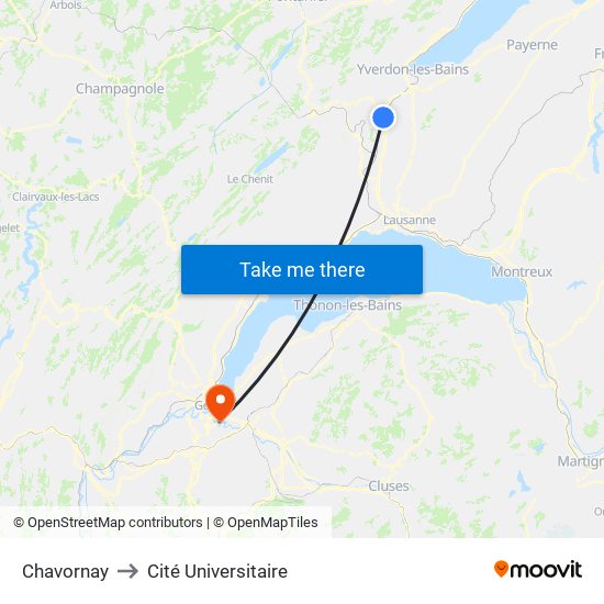 Chavornay to Cité Universitaire map