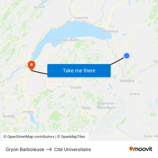 Gryon Barboleuse to Cité Universitaire map