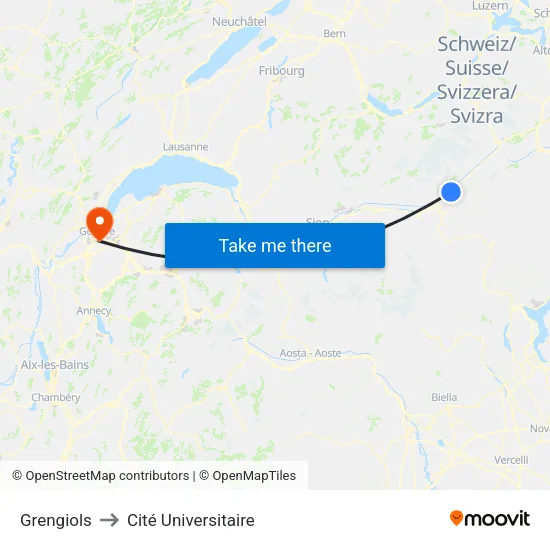 Grengiols to Cité Universitaire map