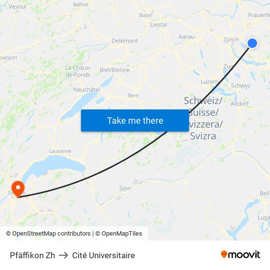 Pfäffikon Zh to Cité Universitaire map