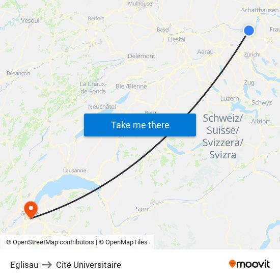 Eglisau to Cité Universitaire map