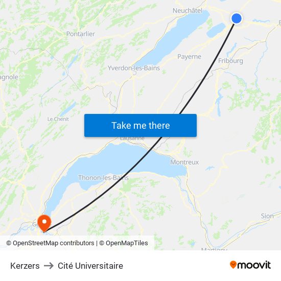 Kerzers to Cité Universitaire map