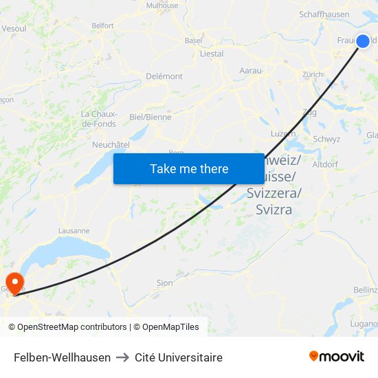 Felben-Wellhausen to Cité Universitaire map