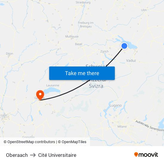 Oberaach to Cité Universitaire map