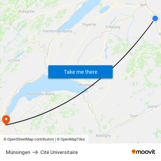 Münsingen to Cité Universitaire map