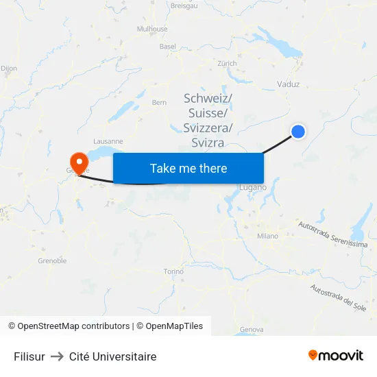 Filisur to Cité Universitaire map