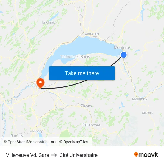Villeneuve Vd, Gare to Cité Universitaire map